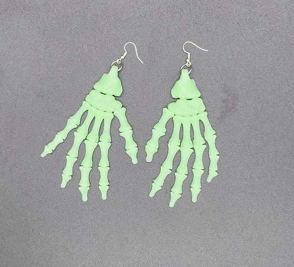 Glow-in-the-Dark Green Skeleton Hand Chandelier Earings