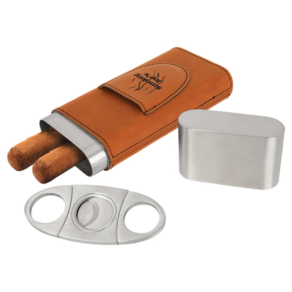 Custom Laser Engraved Leatherette Cigar Case with Cutter