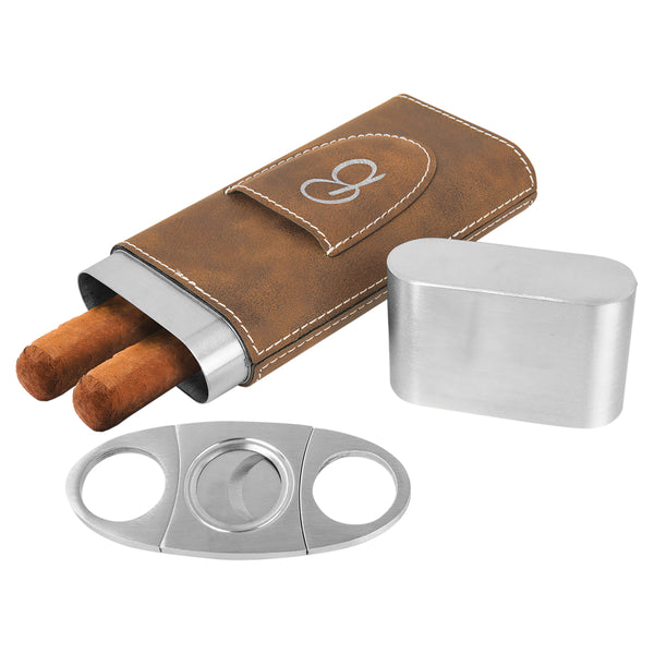 Custom Laser Engraved Leatherette Cigar Case with Cutter